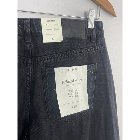 Cotton On 30 Jeans Relaxed Wide Leg Black Stretch Baggy Fit High Rise Denim NEW - Picture 10 of 12